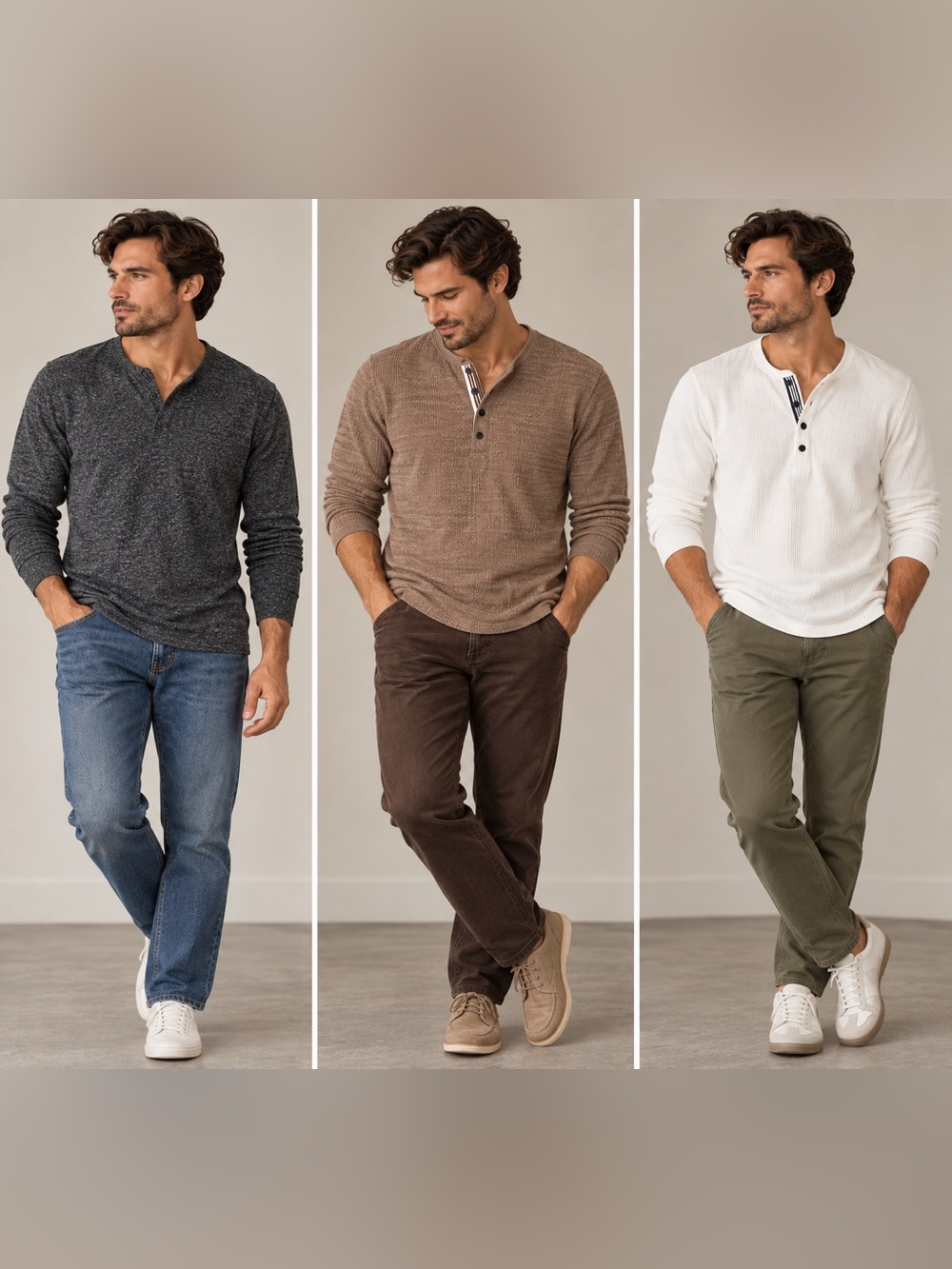 Express Men's Long Sleeve Henley Lot of 3 Waffle Knit Size S